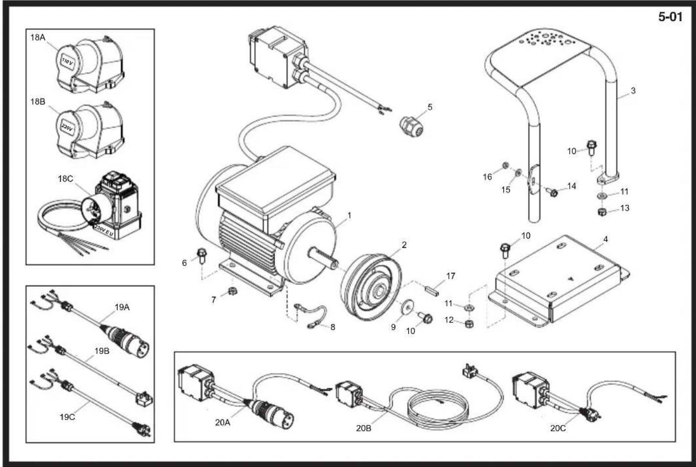 Lescha BELLE PCLX 1240E - Motor and Drive Kit, Moteur et Kit d'Entraînement, Motor y Kit Transmision, Motor e Kit de Transmissão - 1