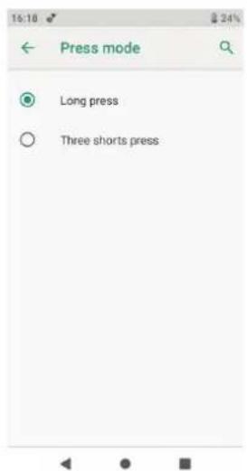 16:10 Press mode Long press Three shorts press