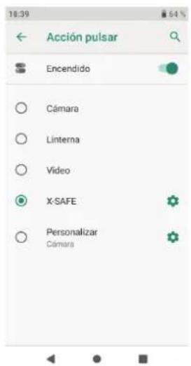 10:39 Acción pulsar Encendido Cámara Linterna Video X-SAFE Personalizar Cámara