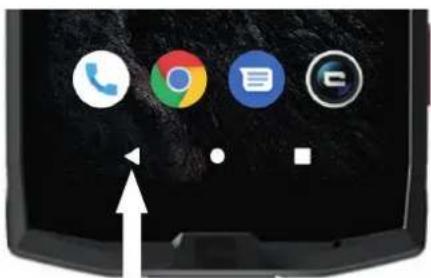 Smartphone home screen displaying four app icons: Telephone, Chrome, Email, and Google with a white arrow pointing to the left.