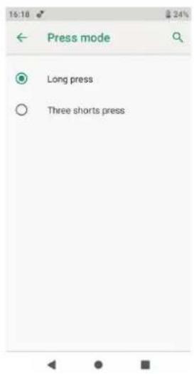 16:18 Press mode Long press Three shorts press
