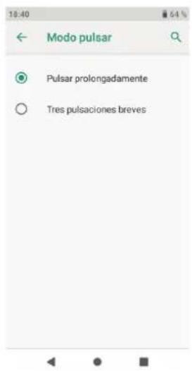 10:40 Modo pulsar Pulsar prolongadamente Tres pulsaciones breves