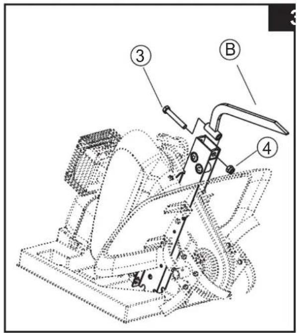 Technical diagram of a mechanical assembly with labeled parts ③, ④, and B, showing internal components and motion paths.