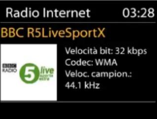 Radio Internet 03:28 BBC R5LiveSportX 5 live RADIO Velocità bit: 32 kbps Codec: WMA Veloc. campion.: 44.1 kHz