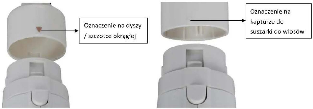 Oznaczenie na dyszy / szczotce okrągłej Oznaczenie na kapturze do suszarki do włosów