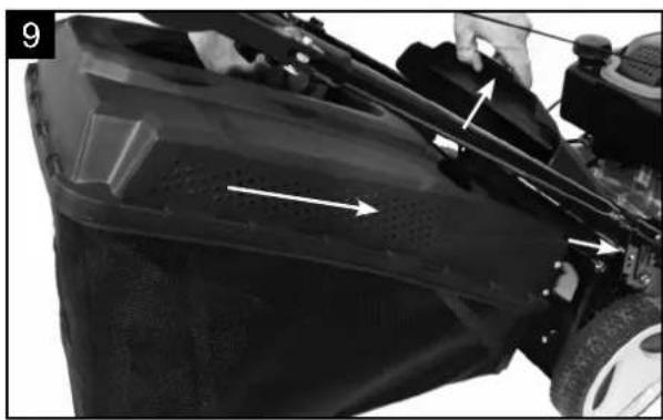 Close-up of a lawn mower blade with visible wear and mounting bracket (no text or symbols)