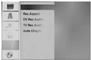 Rec Aspect DV Rec Audio TV Rec Audio Auto Chapter