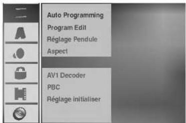 Auto Programming Program Edit Réglage Pendule Aspect AV1 Decoder PBC Réglage initialiser