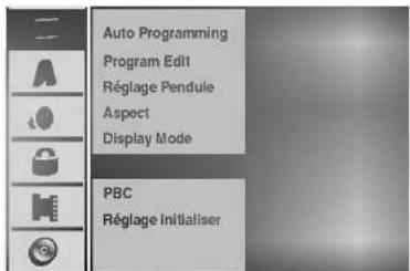 Auto Programming Program Edit Réglage Pendule Aspect Display Mode PBC Réglage Initialiser