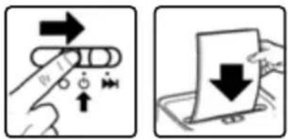 Diagram illustrating two steps of a device operation: adding a cable to a paper with a downward arrow indicating the process.