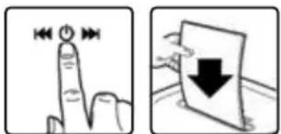 Illustration showing finger pressing and download a document with a downward arrow, both labeled in English.