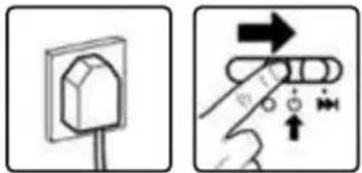 Diagram showing a socket installation and a hand holding a button with directional arrows, indicating electrical or electrical switch operation.