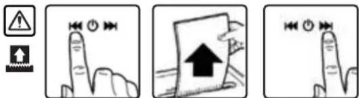 Four-step diagram illustrating finger press application with warning symbols and directional arrows, showing step-by-step states of press release.