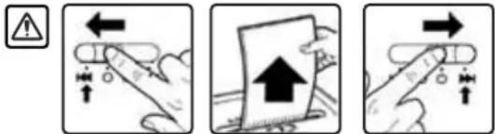 Three-step diagram illustrating hand press application with warning symbol and directional arrows, showing step-by-step instructions.