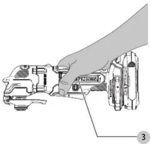 Technical diagram showing a hand operating a camera module with labeled parts and numbered annotation