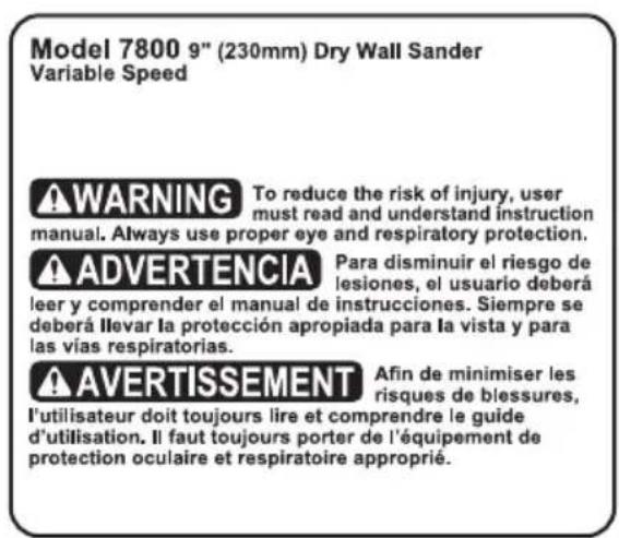 Porter-Cable 7800 - WARNING LABEL REPLACEMENT - 1