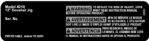Porter-Cable 4210 - FREE WARNING LABEL REPLACEMENT - 1