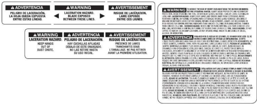 Porter-Cable PC160JT - REEMPLAZO DE LAS ETIQUETAS DE ADVERTENCIA - 1