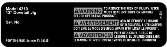 Porter-Cable 4216 - REEMPLAZO DE LAS ETIQUETAS DE ADVERTENCIA - 1