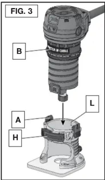 Porter-Cable PCE6430 - INSERTION DU MOTEUR DANS LA BASE FIXE (FIG. 1 À 3) - 1