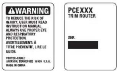 Porter-Cable PCE6430 - WARNING LABEL REPLACEMENT - 2