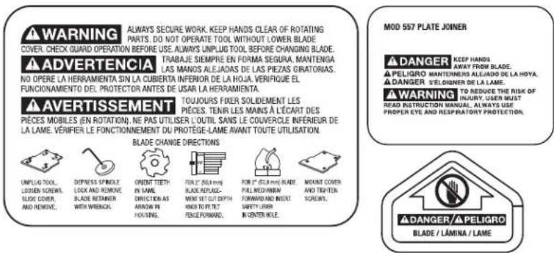Porter-Cable 557 - REEMPLAZO DE LAS ETIQUETAS DE ADVERTENCIA - 1
