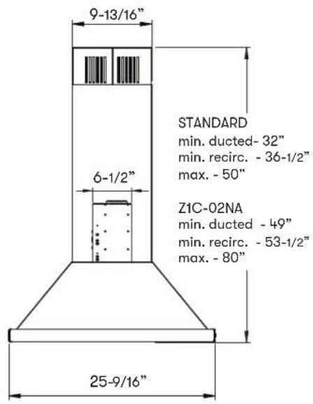 Zephyr Napoli ZNAE42DS - Hood Specifications - 2