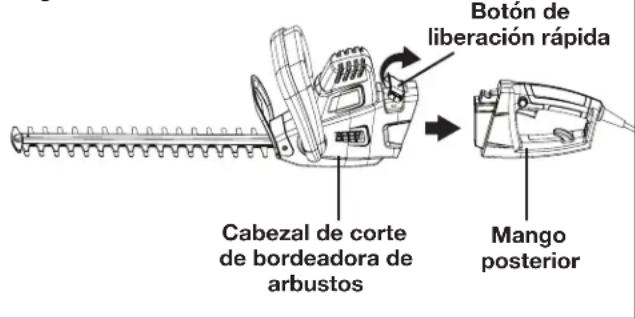 Botón de liberación rápida Cabezal de corte de bordeadora de arbustos Mango posterior