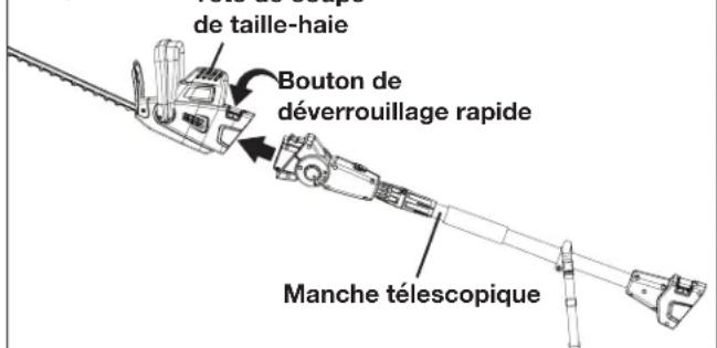 de taille-haie bouton de déverrouillage rapide Manche télescopique
