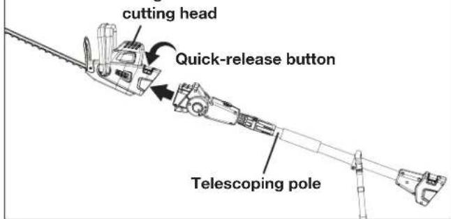 cutting head Quick-release button Telescoping pole