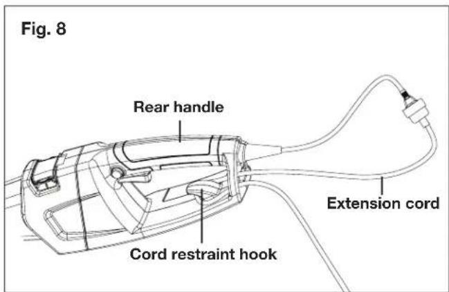 Fig. 8 Rear handle Extension cord Cord restraint hook