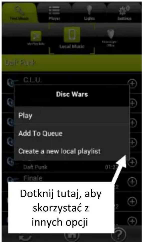 Find Music Player Lights Settings My Play Sets Local Music ExtraLight Office Data Punk C.L.U. Disc Wars Play Add To Queue Create a new local playlist Daft Punk 01:27 Finale Dotknij tutaj, aby skorzystać z innych opcji