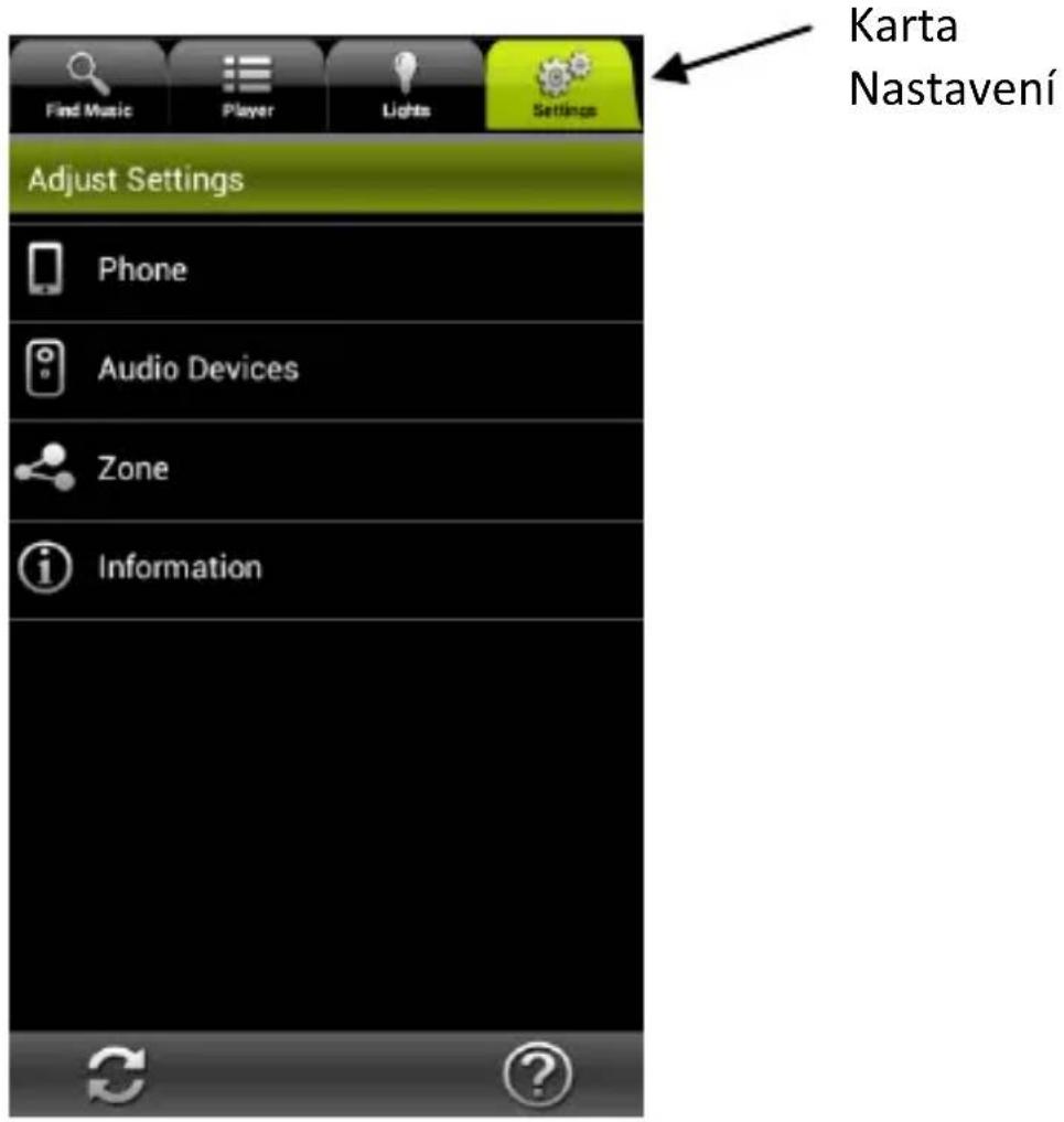 Find Music Player Lights Settings Karta Nastavení Adjust Settings Phone Audio Devices Zone Information