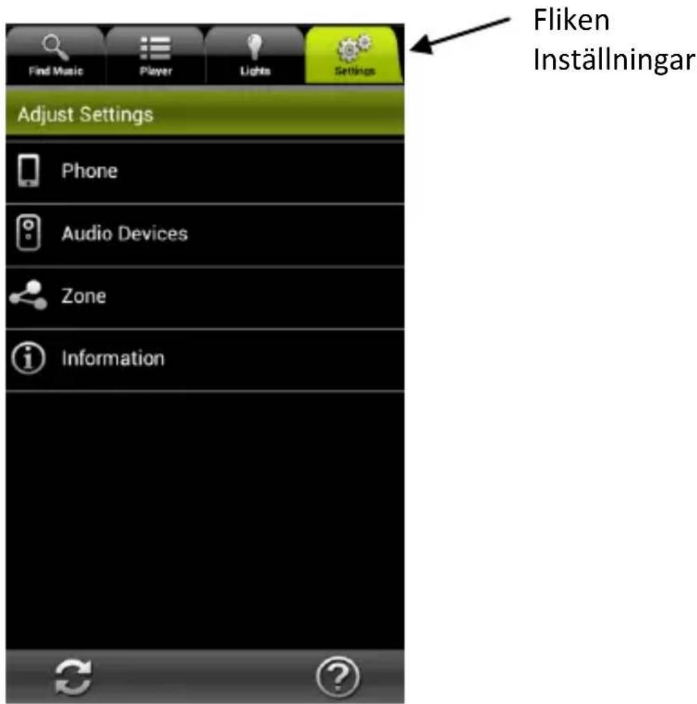 Find Music Player Lights Settings Fliken Inställningar Adjust Settings Phone Audio Devices Zone Information