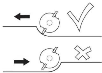 Diagram showing two mechanical or fluid system states with directional arrows and checkmark symbols indicating process flow or failure.