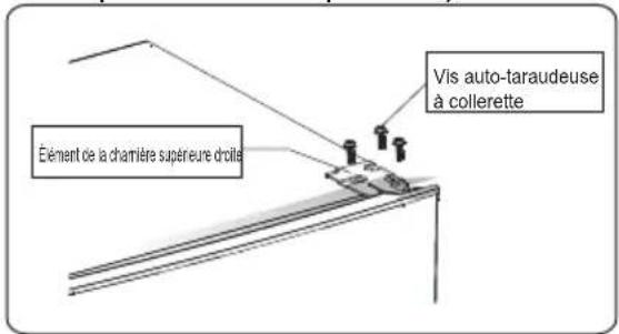 Élement de la charrière supérieure droite Vis auto-taraudeuse à collerette