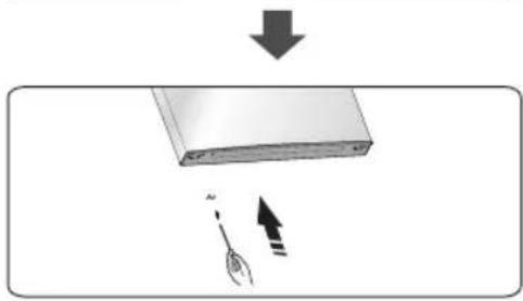 Diagram showing a document being lowered with an arrow indicating direction and a small hand holding a dart.