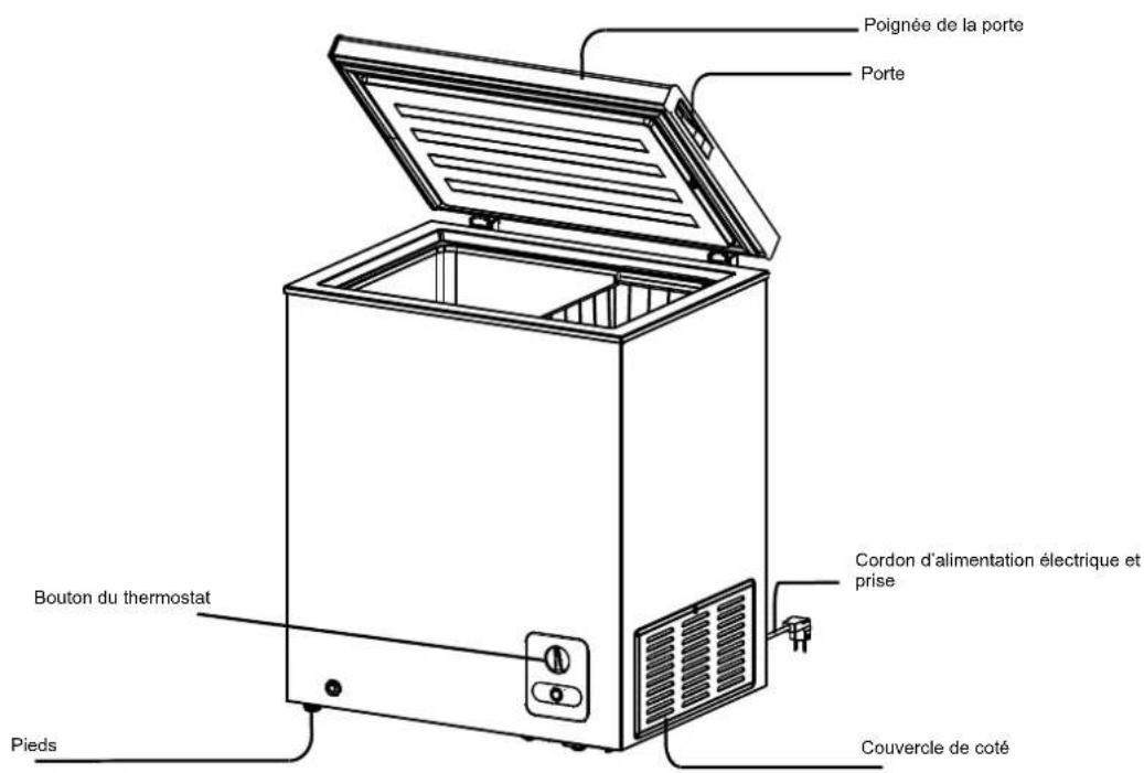 Poignée de la porte Porte Cordon d'alimentation électrique et prise Bouton du thermostat Pieds Couvercle de coté