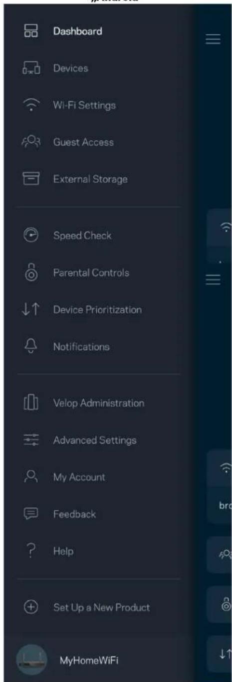 LINKSYS Hydra Pro 6 - Narsymo menui - 2