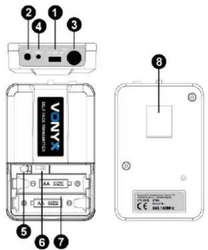2 1 3 4 VONYX VONYX AA SIZE AA SIZE 5 6 7 8 CE 17.0 MHz PWR 100 MHz AA 100MHz