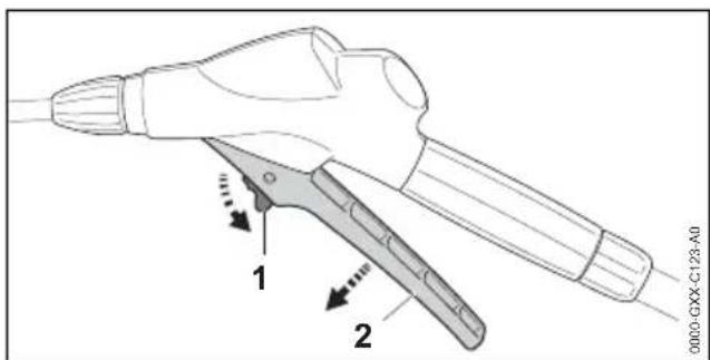 STIHL SGA 85 - Verrouillage de la gâchette du pistolet - 1