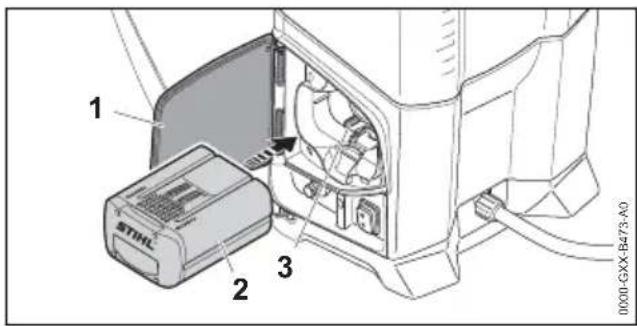 STIHL SGA 85 - Inserting the battery - 1
