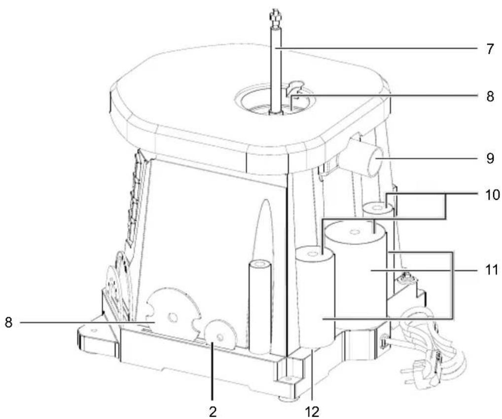 Technical diagram of a mechanical device with numbered components for identification