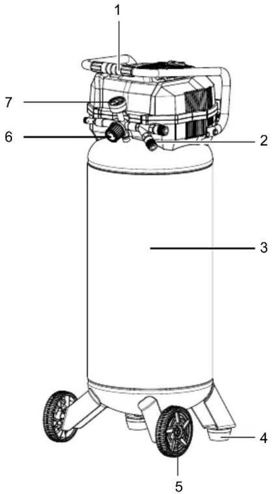 Technical diagram of a cylindrical industrial device with numbered components for identification