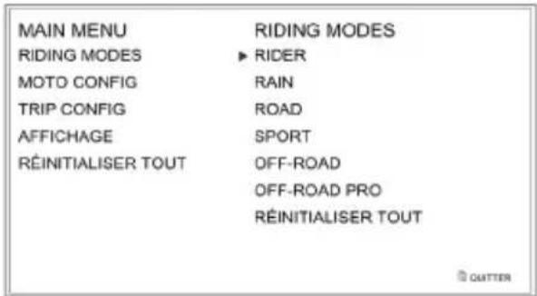TRIUMPH Tiger 1200 XRx (2018) - Menu Modes de conduite - 1