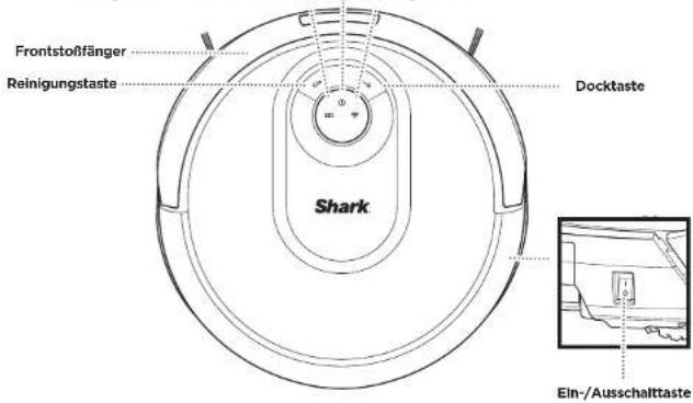 Frontstoßfänger Reinigungstaste Docktaste Shark Ein-/Ausschalttaste