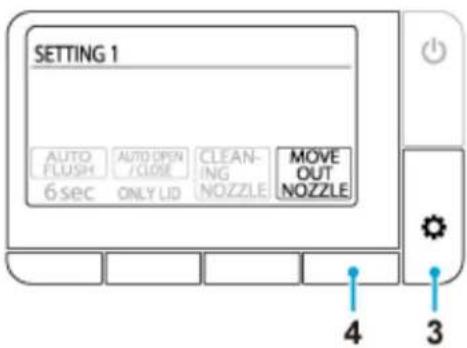 SETTING 1 AUTO FLUSH AUTO OPEN /CLOSE CLEANING MOVE OUT NOZZLE 6 sec ONLY LID NOZZLE NOZZLE 4 3