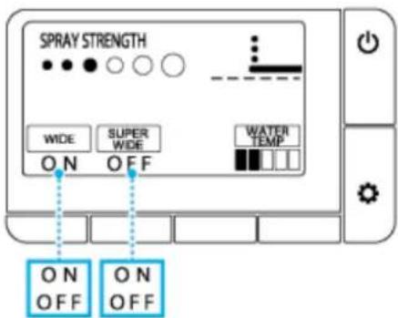 SPRAY STRENGTH WIDE SUPER WIDE WATER TEMP ON OFF