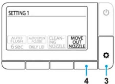 SETTING 1 AUTO FLUSH AUTO OPEN /CLOSE CLEANING MOVE OUT NOZZLE 6 sec ONLY LID NOZZLE NOZZLE 4 3