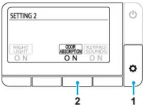 SETTING 2 NIGHT LIGHT ON ODOR ABSORPTION ON KEYPAD SOUNDS ON ON 2 1